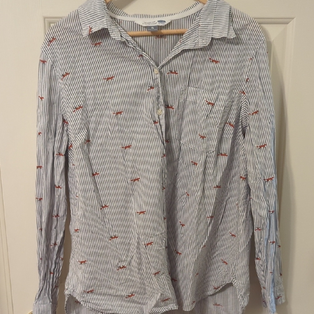 Old Navy Striped Button-Down Shirt with Red Accents